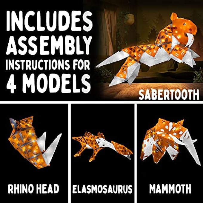 CREATTO SUNSHINE SABERTOOTH & FEROCIOUS FRIENDS LIGHT-UP 3D PUZZLE KIT | INCLUDES CREATTO PUZZLE PIECES TO MAKE ILLUMINATED CRAFT CREATIONS, TIGER, MAMMOTH, ELASMOSAURUS, RHINO | DIY ACTIVITY W/LEDS - Image 2